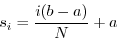 \begin{displaymath}
s_{i}=\frac{i(b-a)}{N}+a\end{displaymath}